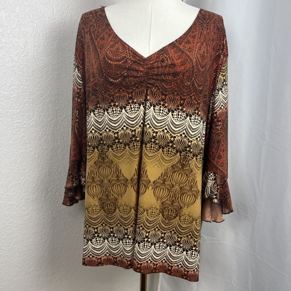 Y2K Dressbarn Top Womens 2XL Orange Ombre Whimsigoth Boho Autumn Hippie VTG